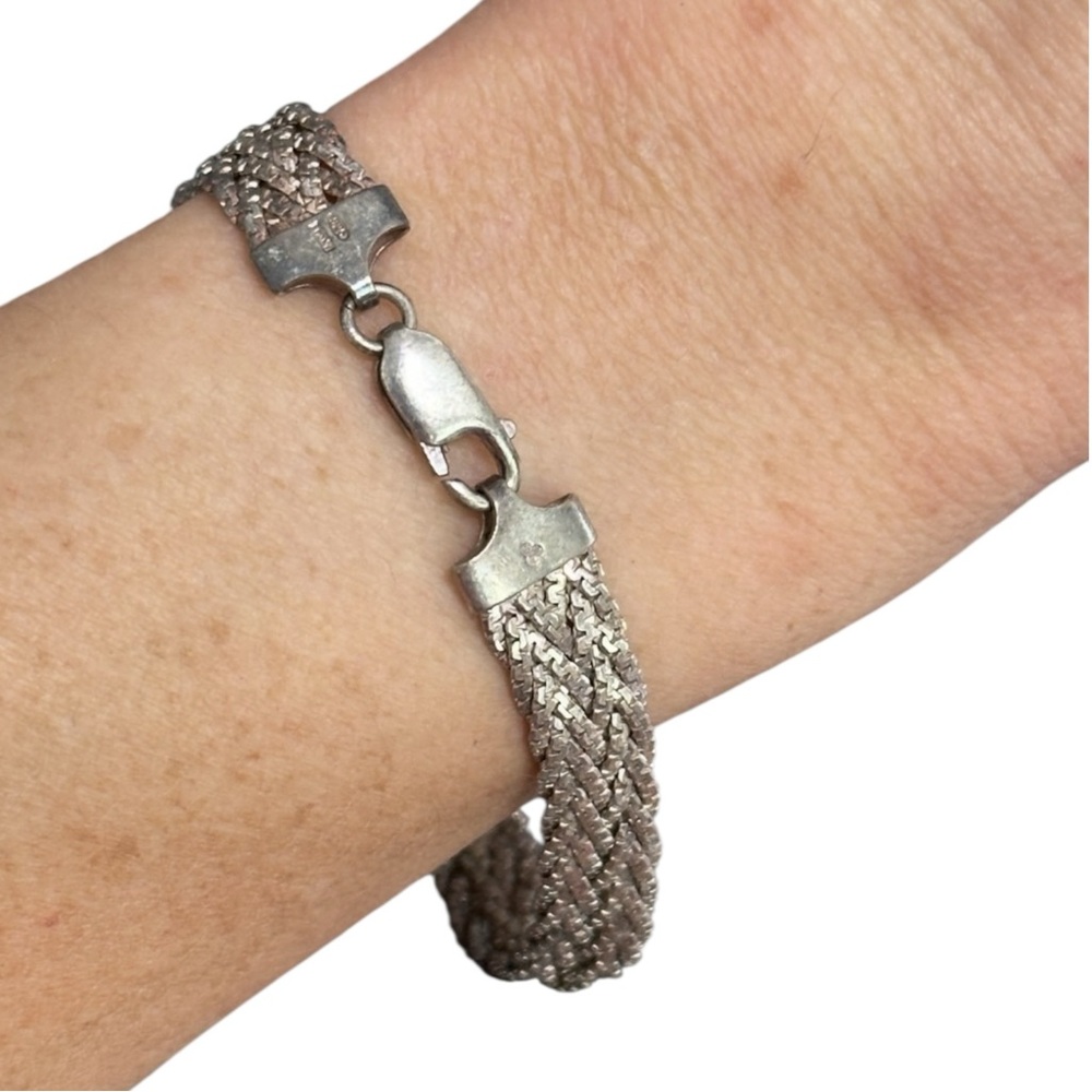 Vintage 925 Sterling Silver Braided Bracelet - Made in Italy - Estate Jewelry